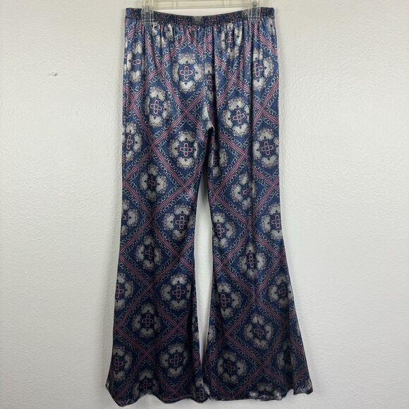 Band Of Gypsies Velvet Floral Mandala Flare Leg Bell Bottom Pants Blue Purple M - Picture 10 of 15